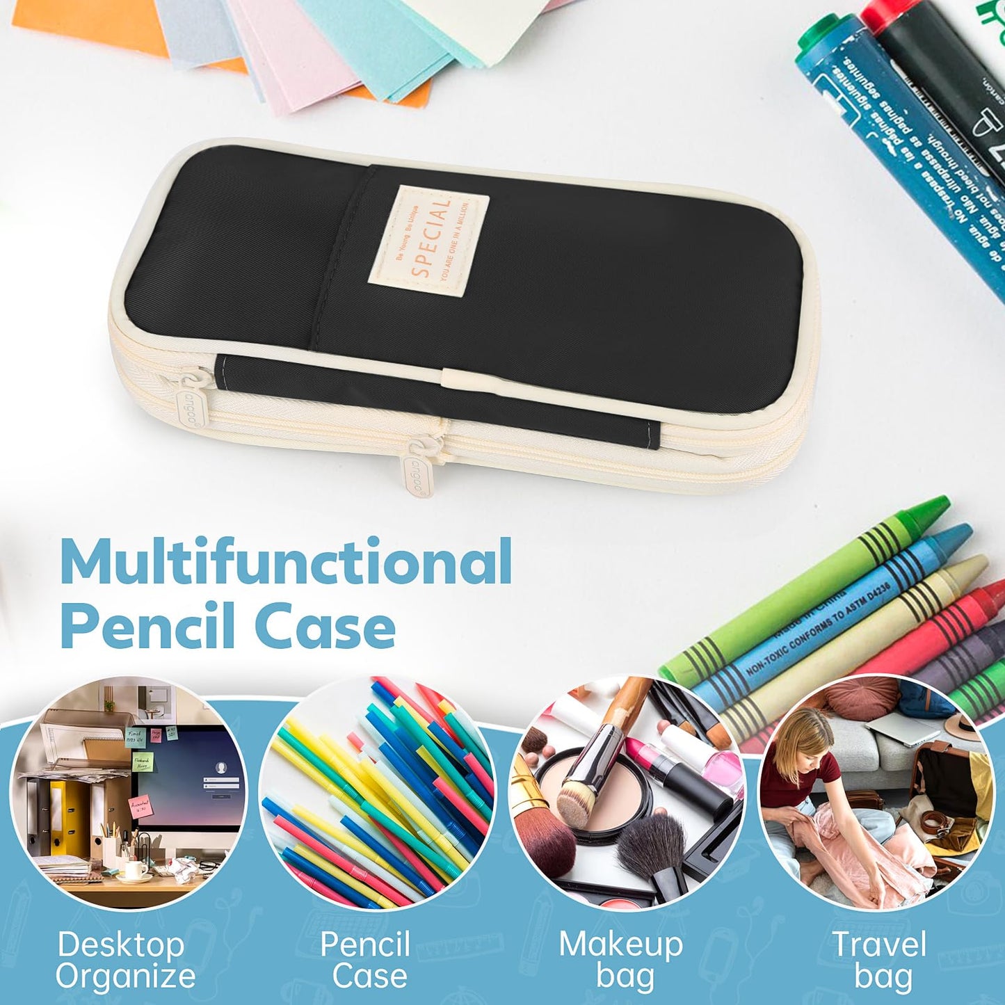 PUPTILY Pencil Case, Large Capacity Aesthetic Pencil Cases with Durable Zipper, Big Stationery Pencil Pouch for Women & Men, Adults Portable Storage Organizer Bag for College, Office, Travel (Green)