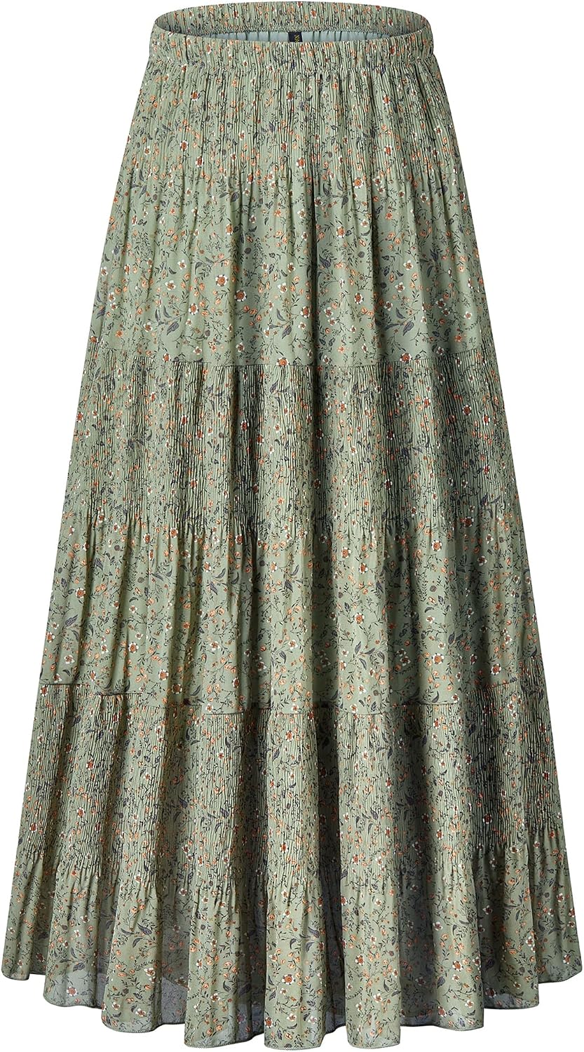 NASHALYLY Women's Chiffon Elastic High Waist Pleated A-Line Maxi Skirts