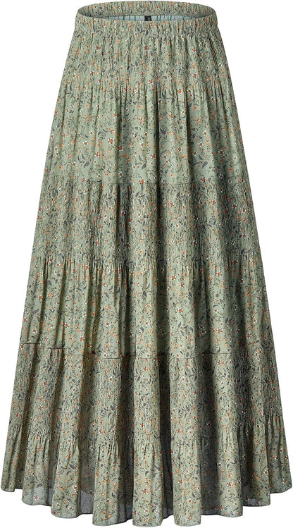 NASHALYLY Women's Chiffon Elastic High Waist Pleated A-Line Maxi Skirts