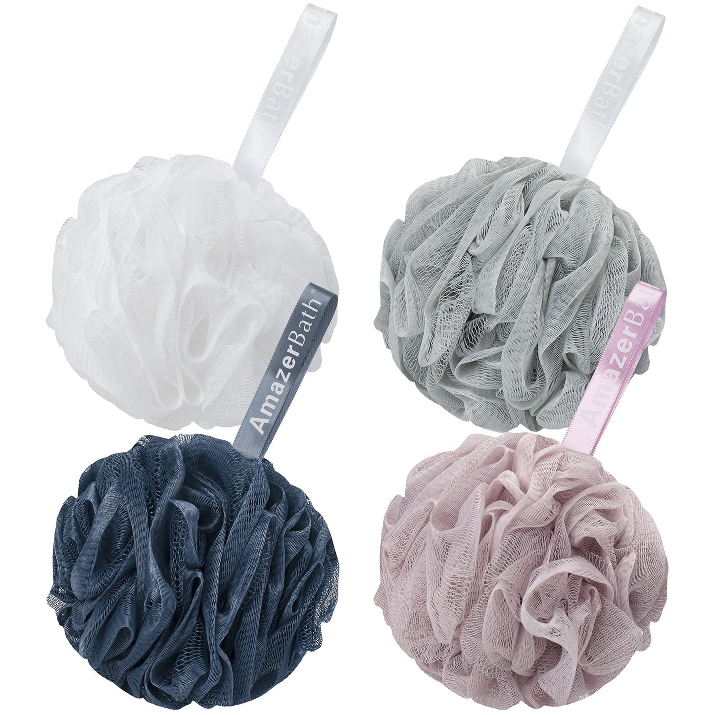 AmazerBath Loofah Sponge 75g/Piece, Loofah for Men Body Scrubber - Bath Sponge Loofa Set of 4 Black (Large)