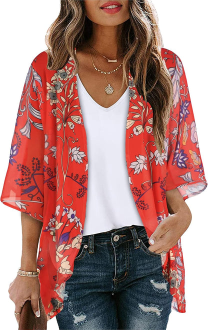 CHICGAL Womens Floral Kimono Cardigan Beach Cover Up Casual Summer Tops