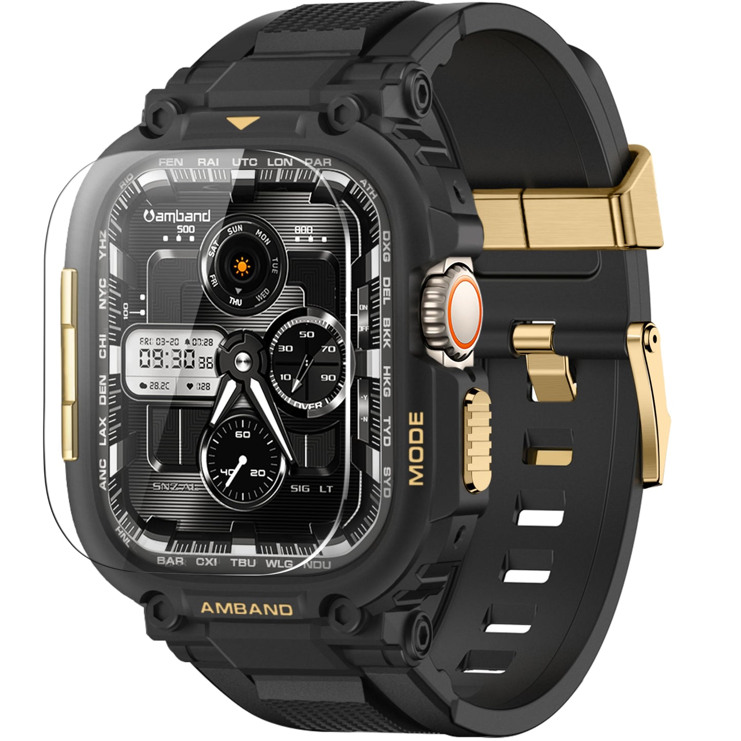 amBand Bands Compatible with Apple Watch 9/8/7/6/5/4 & SE 3/2/1 45mm/44mm Case for Men, M1 Sport Series Rugged Case Protective Cover for iWatch SE3/SE2/6/SE/5/4 44/45 mm Men Black