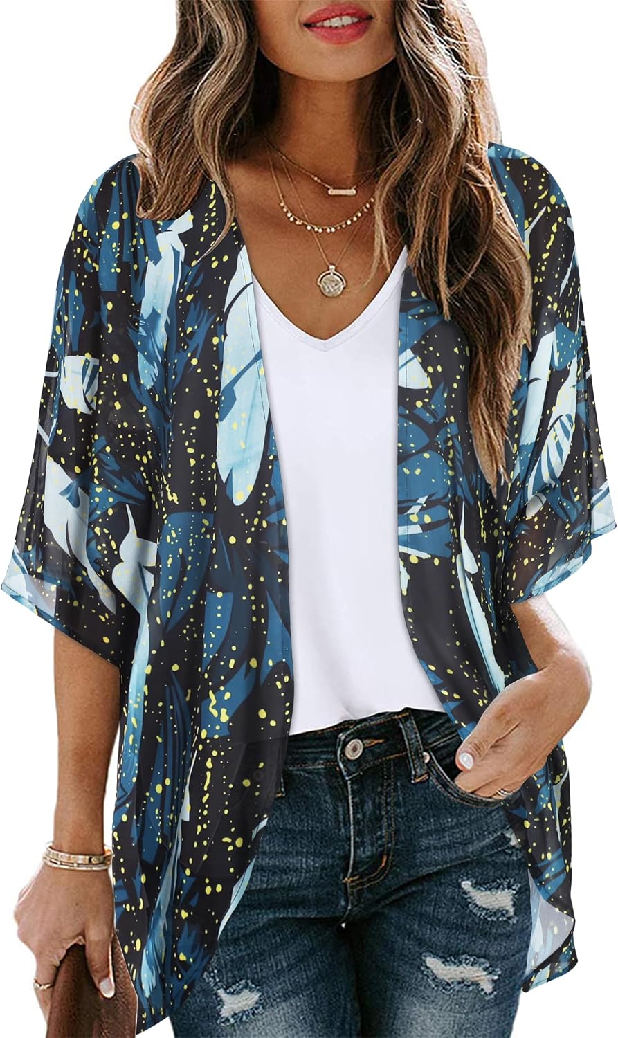 CHICGAL Womens Floral Kimono Cardigan Beach Cover Up Casual Summer Tops