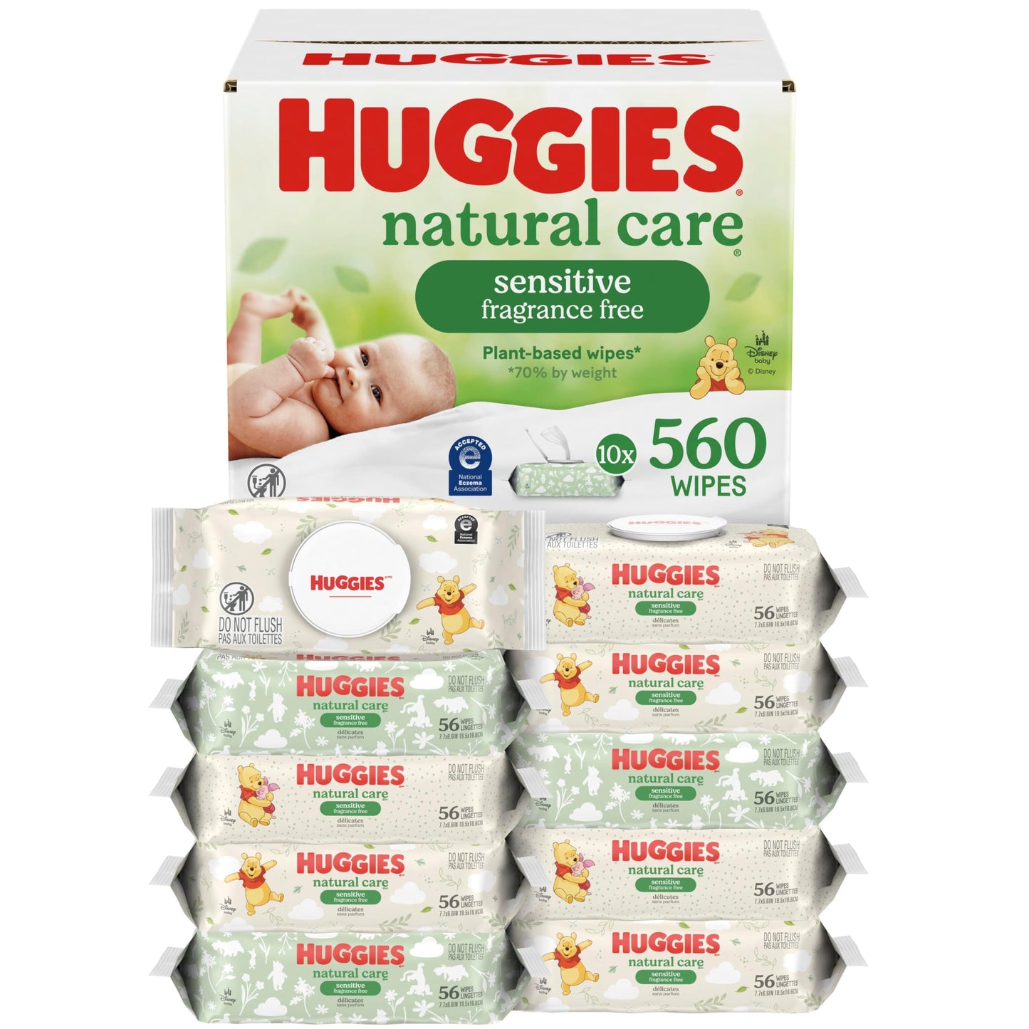 Huggies Natural Care Sensitive Baby Wipes, Unscented, Hypoallergenic, 99% Purified Water, 12 Flip-Top Packs (768 Wipes Total), Packaging May Vary