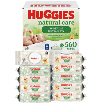 Huggies Natural Care Sensitive Baby Wipes, Unscented, Hypoallergenic, 99% Purified Water, 12 Flip-Top Packs (768 Wipes Total), Packaging May Vary
