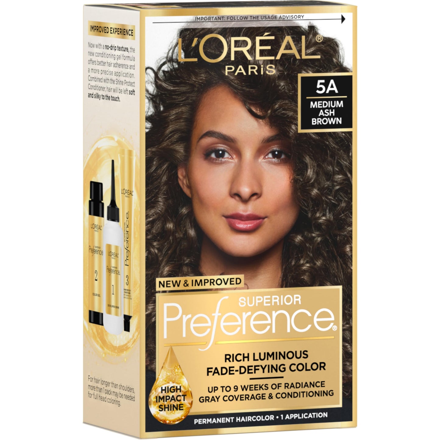 L'Oreal Paris Superior Preference Luminous Fade-Defying Permanent Hair Color, Hair Dye For Up to 9 Weeks of Radiance, Medium Brown 5, 1 Hair Dye Kit