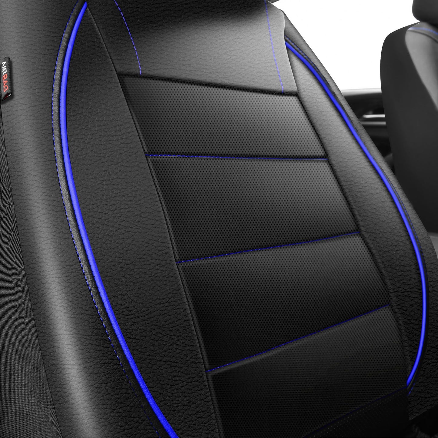 CAR PASS Universal FIT Piping Leather Car Seat Cover, for suvs,Van,Trucks,Airbag Compatible,Inside Zipper Design and Reserved Opening Holes (Full Set, Black and Red)