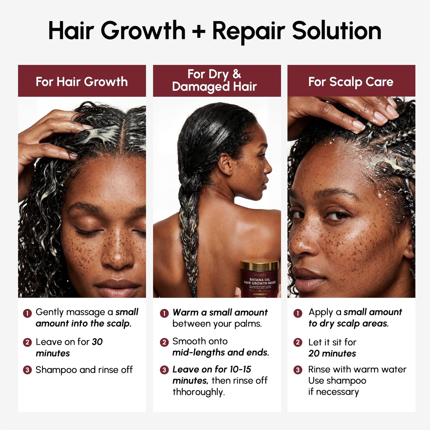 MAREE Deep Conditioning Hair Mask for Damaged Hair Treatment – Keratin Hair Care for Hydrating Growth Repair Moisturizing – Dry Curly Color Refreshing – 10 Fl Oz, White
