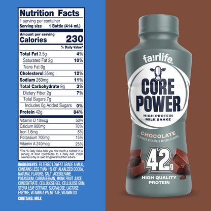Core Power Elite High Protein Shake, Chocolate, 42g Bottle, 14oz, 12 Pack