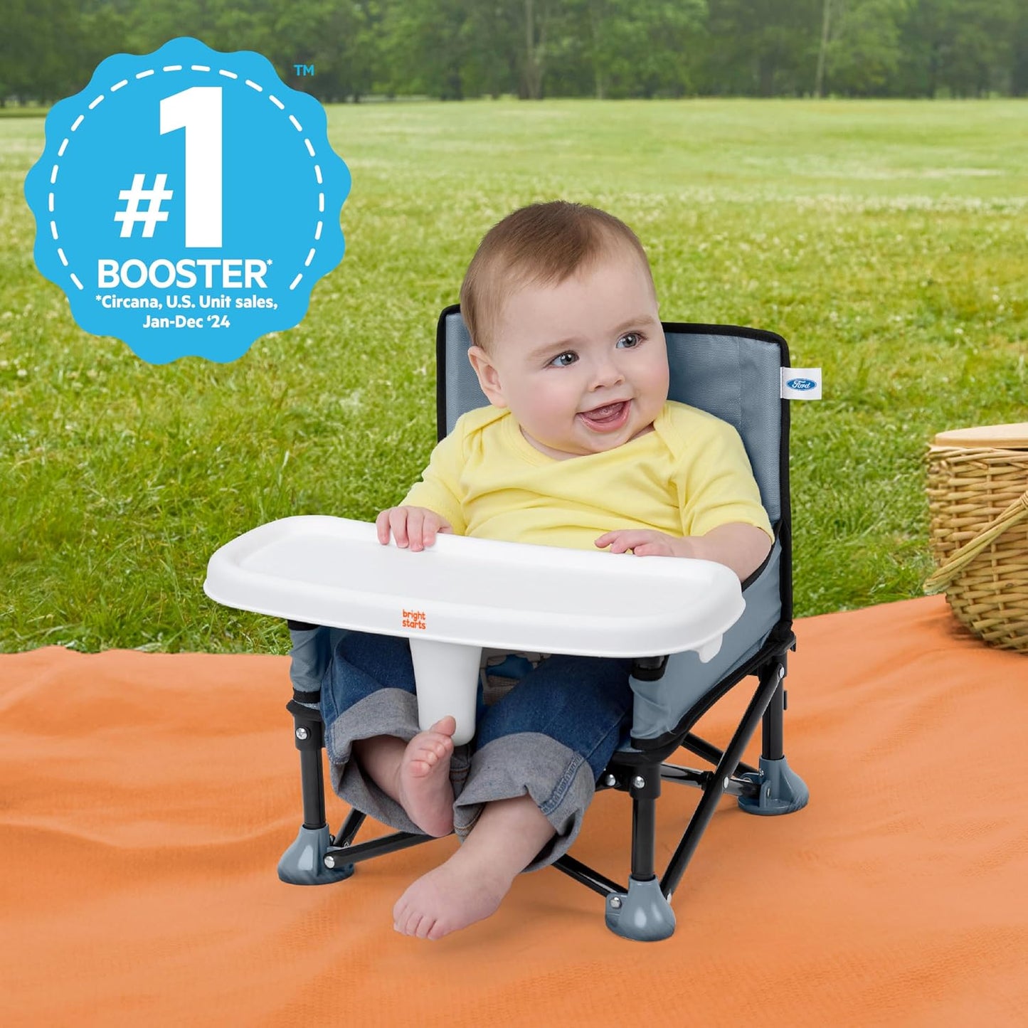 Bright Starts Pop 'N Sit Portable Booster, Indoor/Outdoor Use, Floor Seat with Feeding Tray, Teal, 6 Mos - 3 Yrs