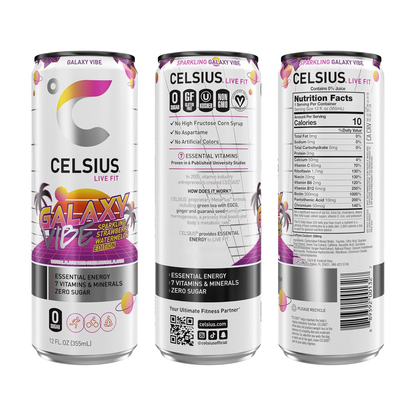 CELSIUS Sparkling Tropical Vibe, Functional Essential Energy Drink 12 Fl Oz (Pack of 12)