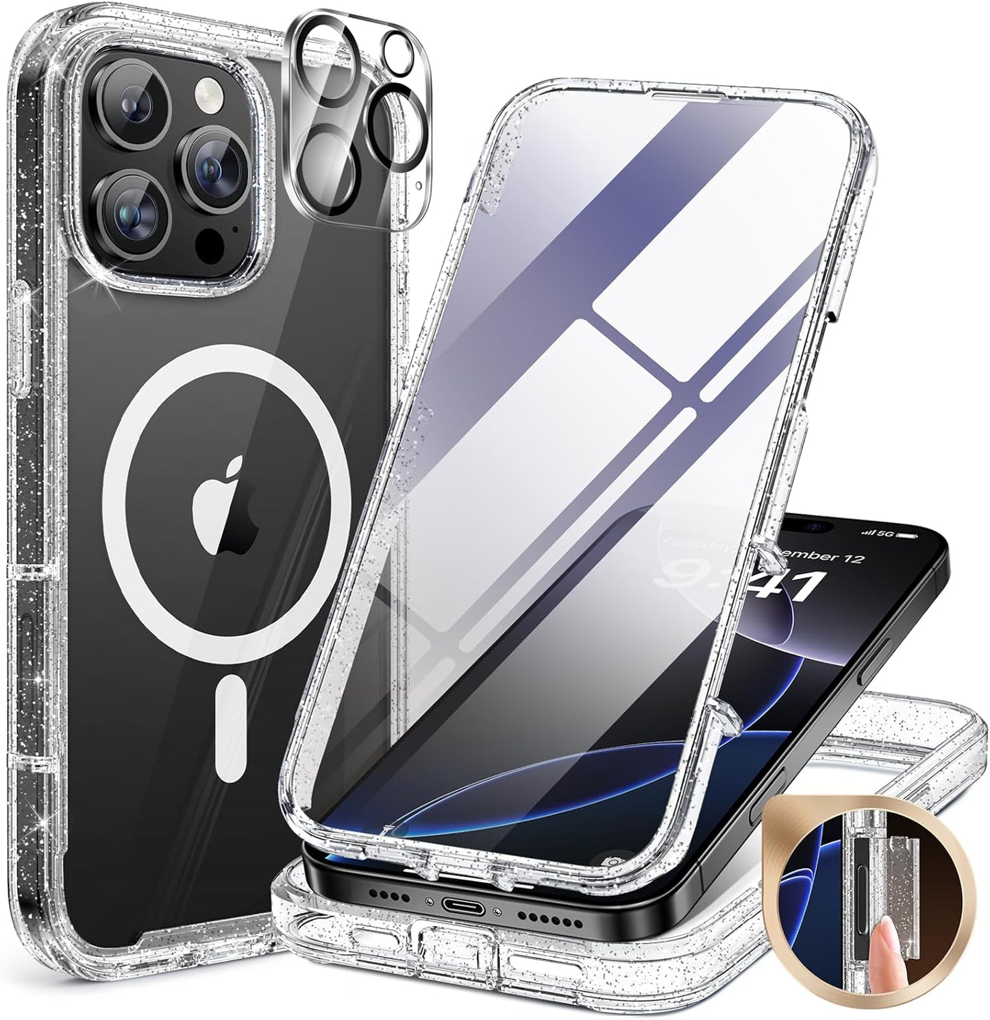 miracase for iPhone 17e Case & iPhone 16e Case, Full-Body Phone with Built-in Glass Screen Protector, [Magnetic with MagSafe] Military Drop Proof 17 E/ 16 E Cover Bumper 6.1 inch, Black