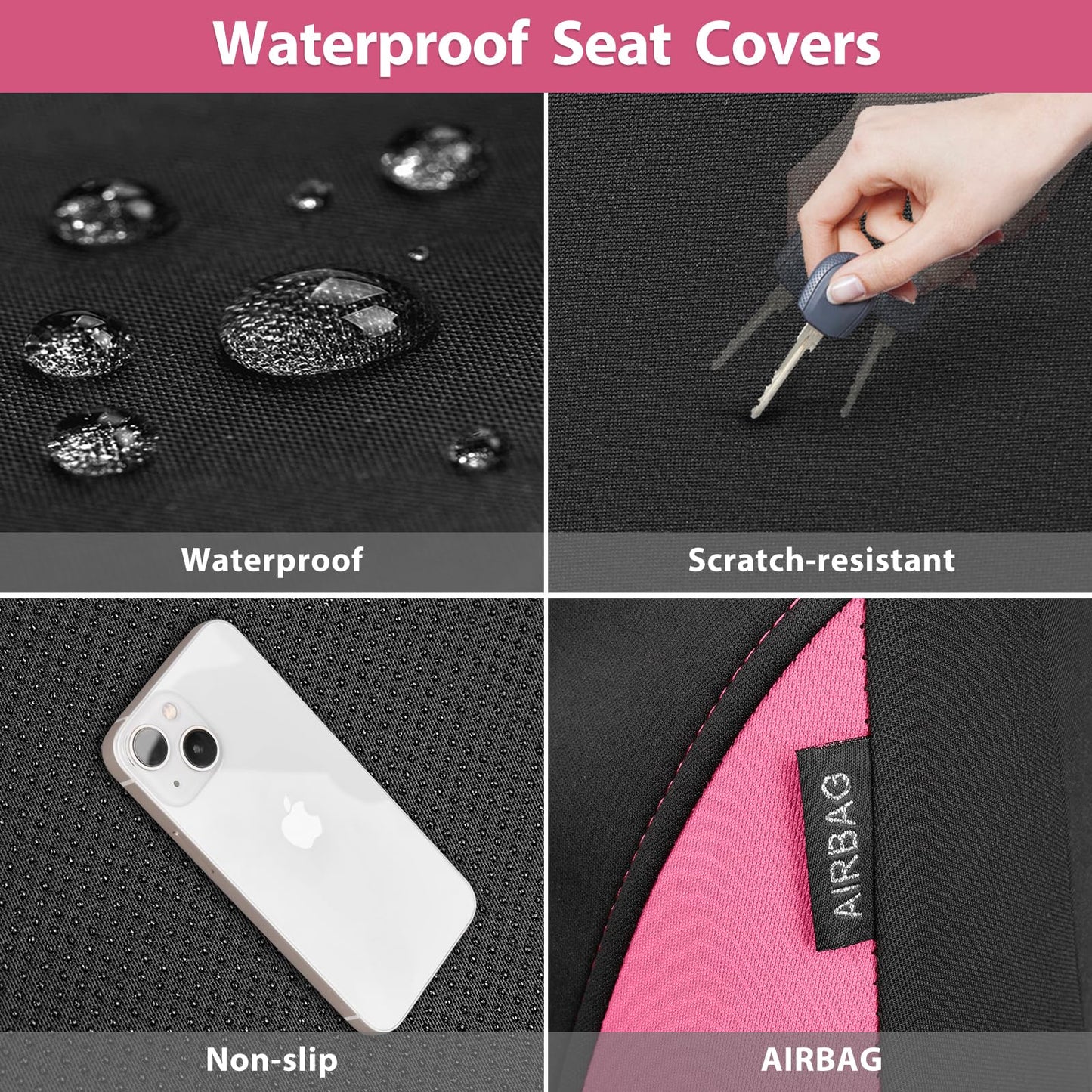 CAR PASS Waterproof Car Seat Covers Front Seats Only with 5mm Composite EVA, Neoprene Car Seat Cover with Separate Headrest Cover, Quick Setup Universal Fit for Car SUV Trucks,Airbag Compatible（Gray