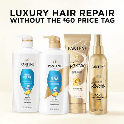 Pantene Shampoo & Conditioner Set, Daily Moisture Renewal - Pro-V Nutrients for Dry, Color-Treated, Straight to Curly Hair, 72-Hour Hydration & Softness, 52.8 Oz Total + Miracle Rescue Shot (0.5 Oz)