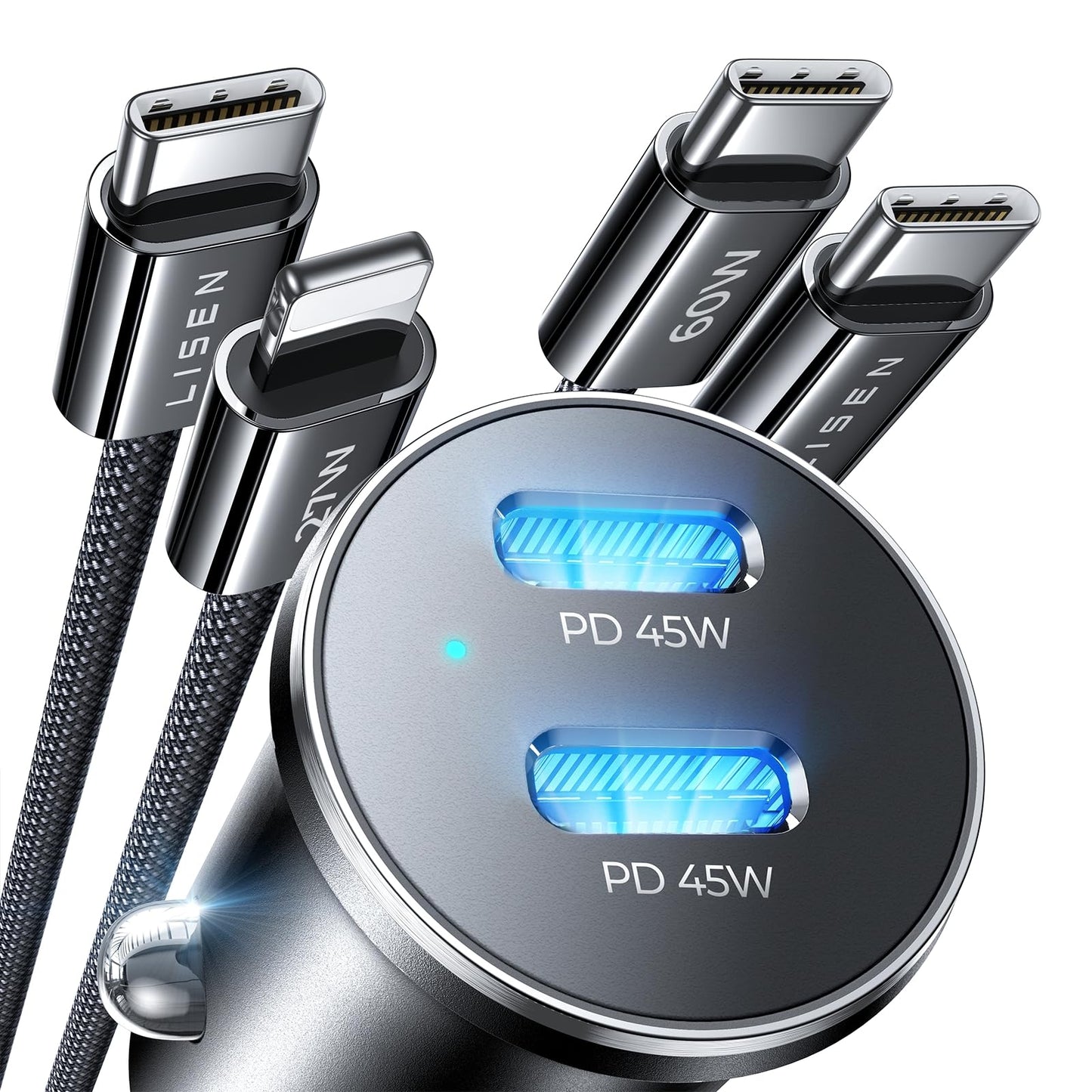 LISEN 90W USB C Car Charger USB C Fast Charge, 45W PD&QC 3.0 Fast Car Charger