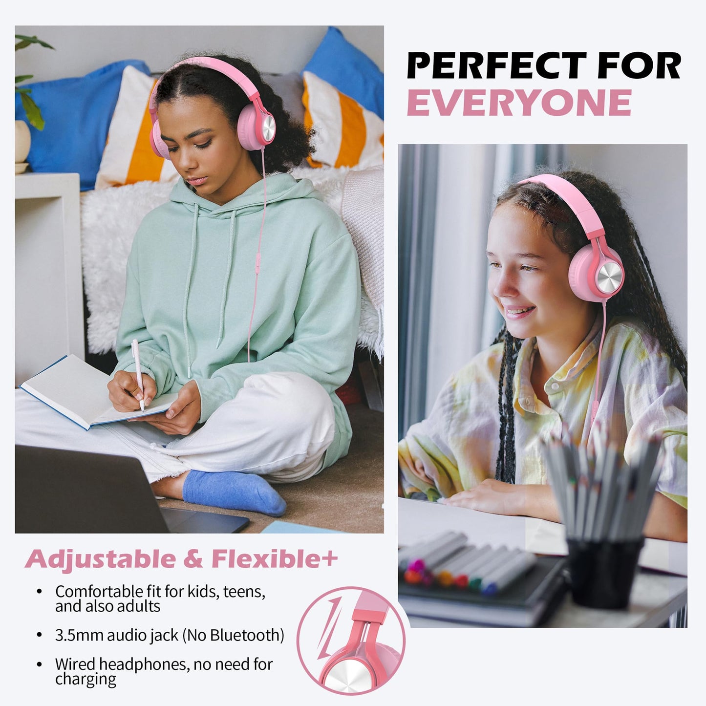 AILIHEN C8 Kids Wired Headphones with Mic for School, 3.5mm Jack, BlackBlue