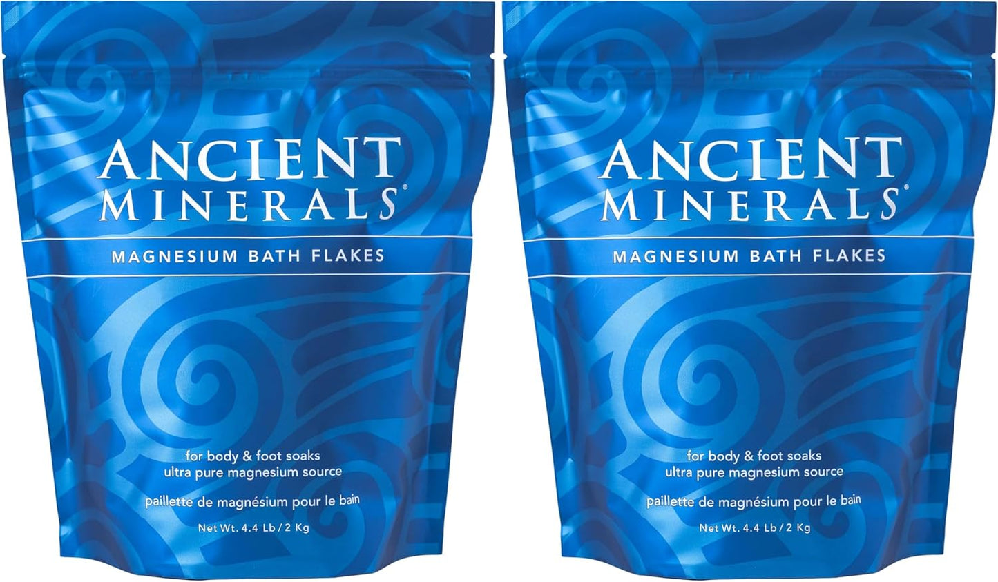 Ancient Minerals Magnesium Bath Flakes – Pure Zechstein Magnesium Chloride for Soaking and Whole-Body Replenishment, 8 lb Bag (Pack of 3)