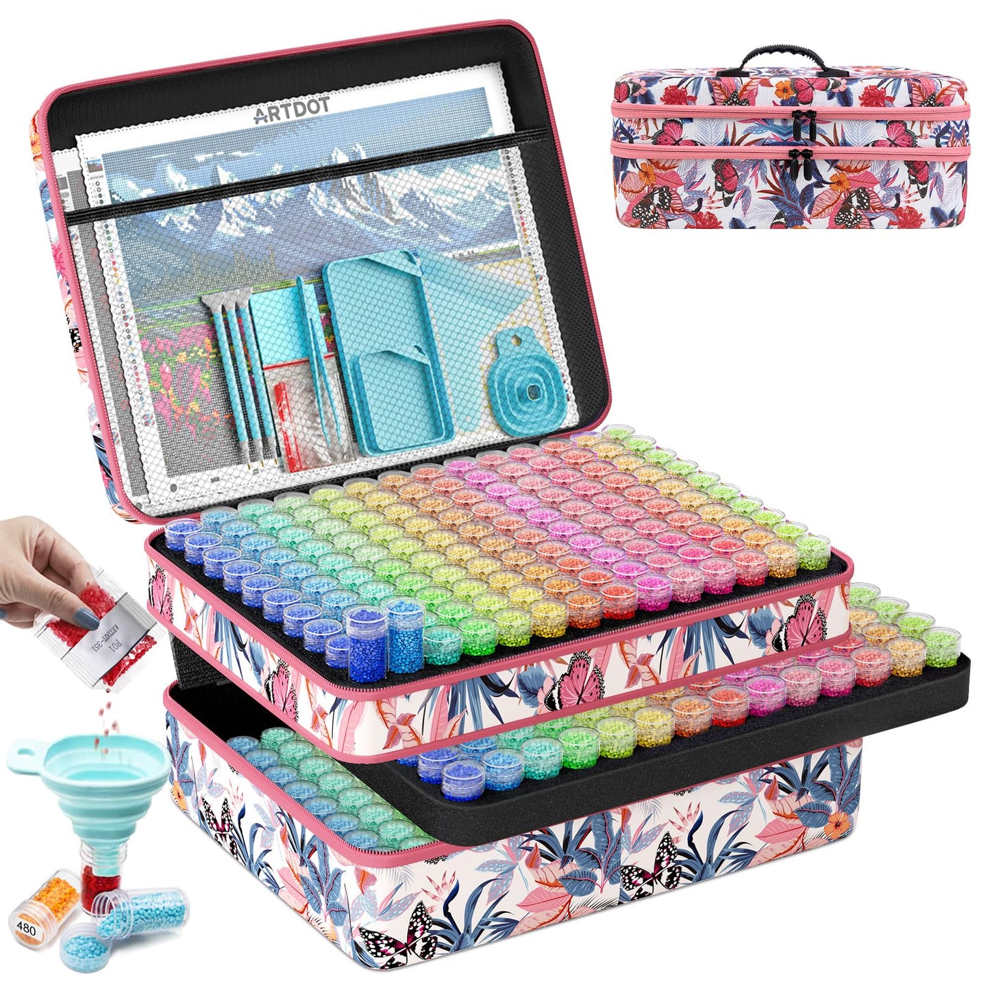 ARTDOT 60 Slots Storage Container for Diamond Art Kits for Adults, Portable Bead Storage Boxes for Diamond Painting Accessories and Tools