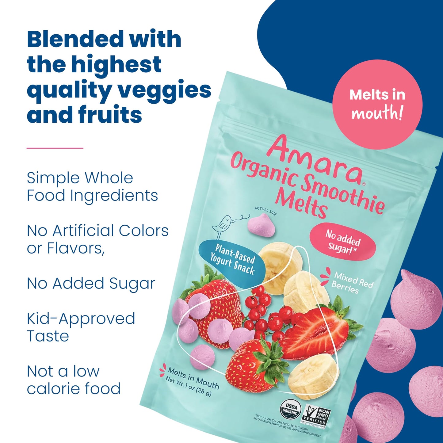 Amara Smoothie Melts - Mango Carrot - Organic Baby Snacks w/ Fruits & Veggies - Plant Based Yogurt Melts - Healthy Toddler Snack - Activity Book Included - Enjoy From 10+ Mos - 6 Resealable Bags