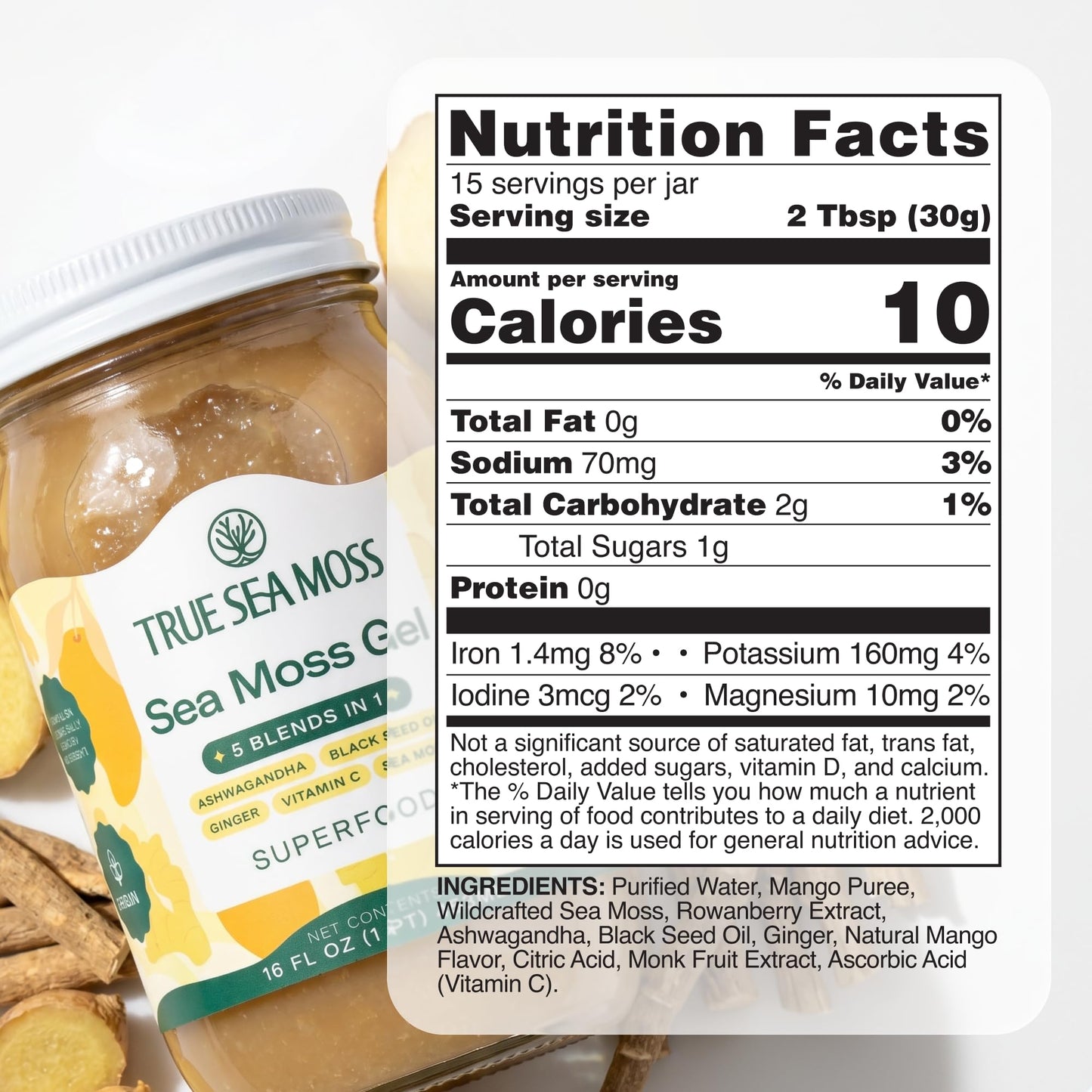 TrueSeaMoss Sea Moss Gel – Made in USA – Wildcrafted Seamoss, Fruits & Jarred Vegetables – Mango, Pack of 3 (Labels may Vary)