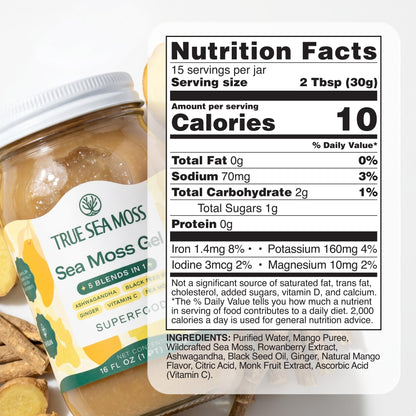 TrueSeaMoss Sea Moss Gel – Made in USA – Wildcrafted Seamoss, Fruits & Jarred Vegetables – Mango, Pack of 3 (Labels may Vary)