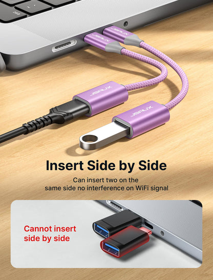 JSAUX USB C to USB 3.0 Adapter [2 Pack], USB C Male to USB Female OTG Cable Adapter Compatible with MacBook Pro/Air, iPhone 17 Pro Max/iPhone Air/16e/16/15 Series, Samsung Galaxy S25/S24/S23-Black