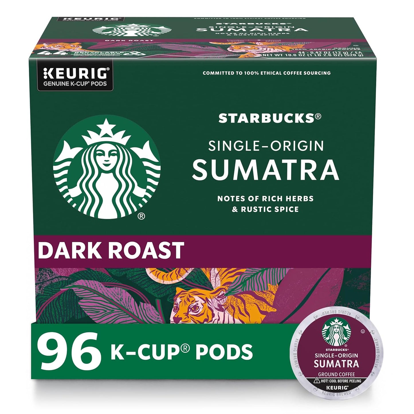 Starbucks K-Cup Coffee Pods, Dark Roast Hot or Iced Coffee, French Roast, 96 Keurig Pods