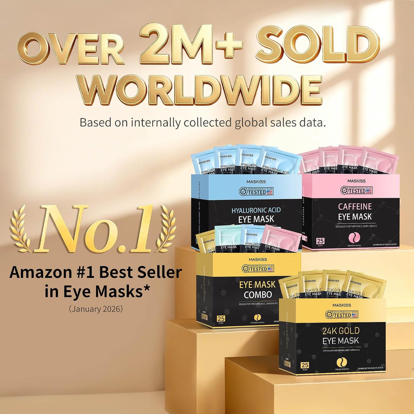 Maskiss 24k Gold Under Eye Patches (50 Pairs), eye mask, Collagen Skin Care Products, Eye Patches for Puffy Eyes, eye masks for dark circles and puffiness