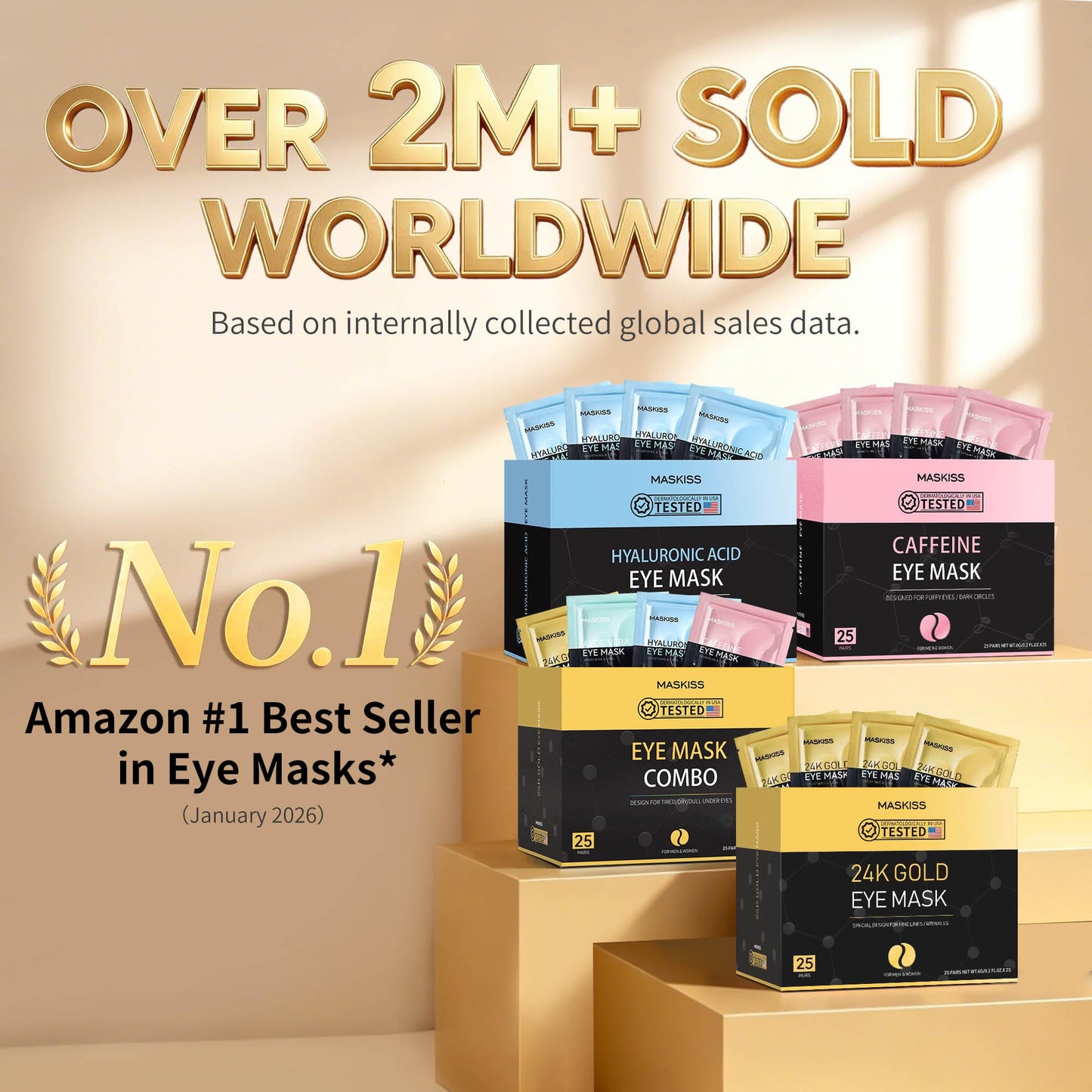 Maskiss 24k Gold Under Eye Patches (50 Pairs), eye mask, Collagen Skin Care Products, Eye Patches for Puffy Eyes, eye masks for dark circles and puffiness