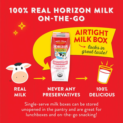 Horizon Organic Shelf Stable Whole Milk Boxes, Pack of 18-8g Protein per Serving
