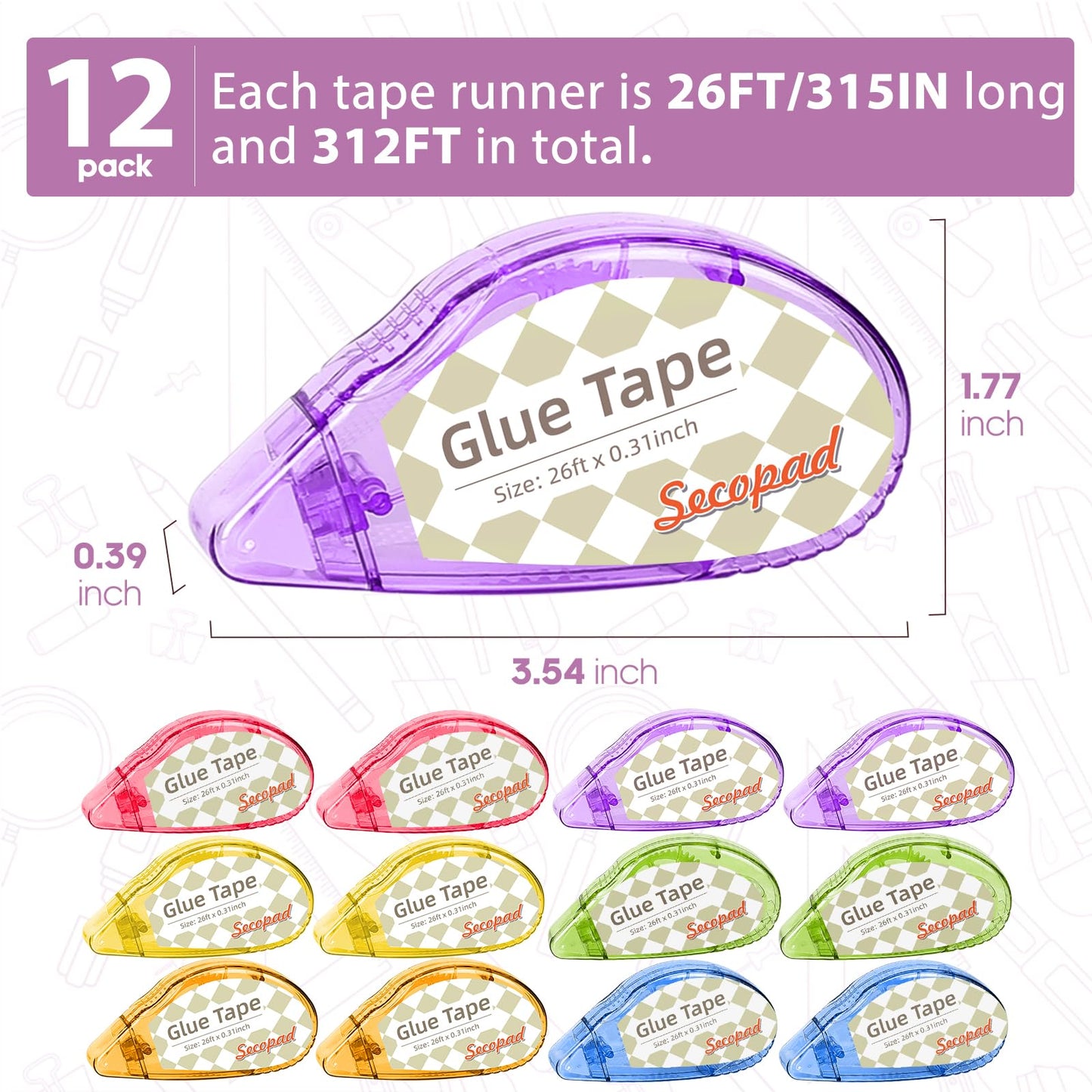 Secopad Scrapbook Tape, Glue Tape for Crafts, 4 Pack, Light-Colored Shell