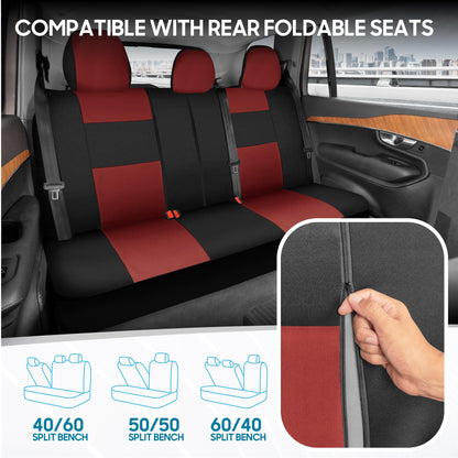 BDK PolyPro Car Seat Covers Full Set in Solid Black, Front and Rear Split Bench Seat Covers for Cars, Easy to Install Car Seats Cover Set and Accessories for Auto Trucks Van SUV - Solid Black