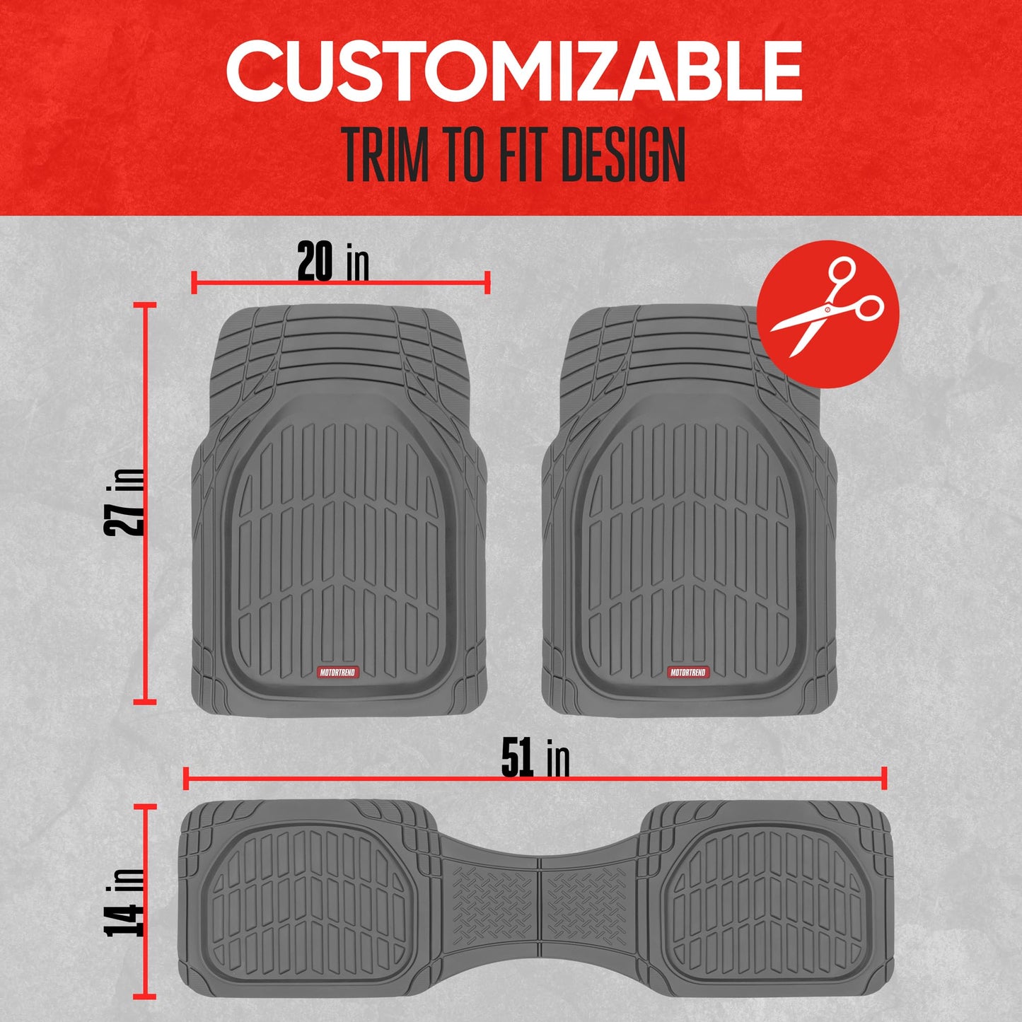 Motor Trend -2 Piece Front Car Floor Mats- Black FlexTough Contour Liners-Deep Dish Heavy Duty Rubber Floor Mats for Car SUV Truck & Van-All Weather Protection, Universal Trim to Fit