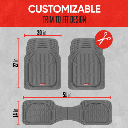 Motor Trend -2 Piece Front Car Floor Mats- Black FlexTough Contour Liners-Deep Dish Heavy Duty Rubber Floor Mats for Car SUV Truck & Van-All Weather Protection, Universal Trim to Fit