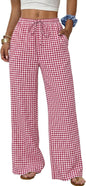 Sampeel Wide Leg Pants for Women Flowy Palazzo Drawstring Elastic Waist Trousers with Pockets Summer Beach Vacation Clothes