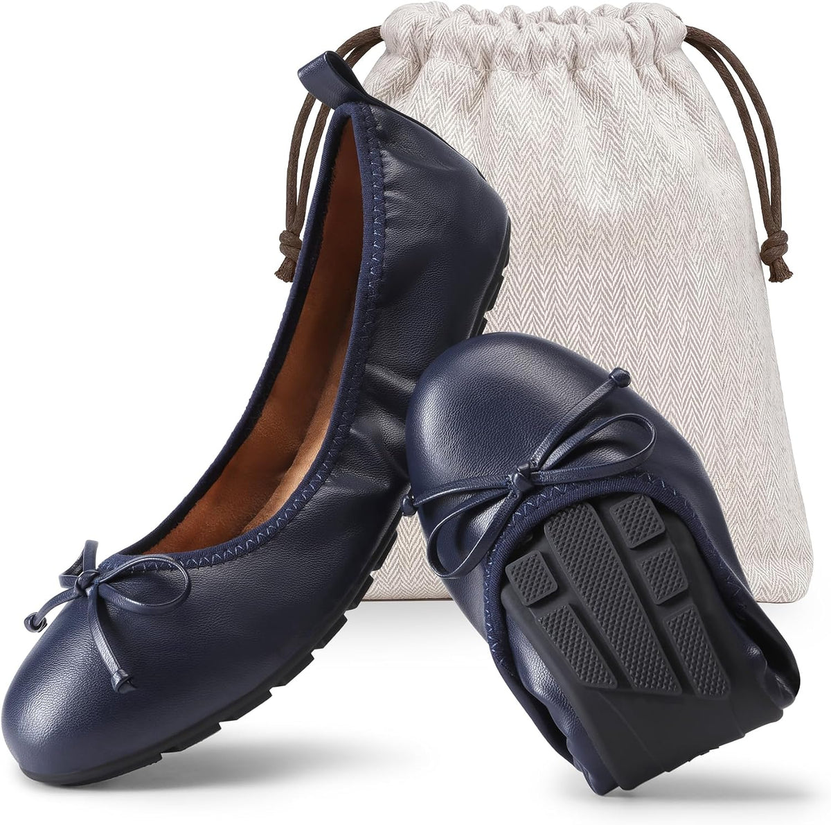 DREAM PAIRS Women's Foldable Bowknot Ballet Flats
