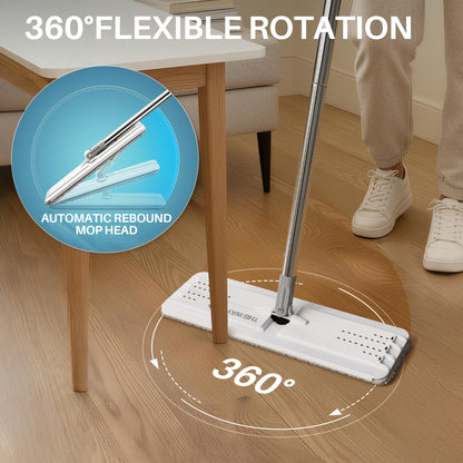 JOYMOOP Wall Mop and Bucket Set, Hands-Free Flat Floor Mop with 3 Washable Microfiber Pads, Wet and Dry Use, Ideal for Home and Commercial Floor Cleaning