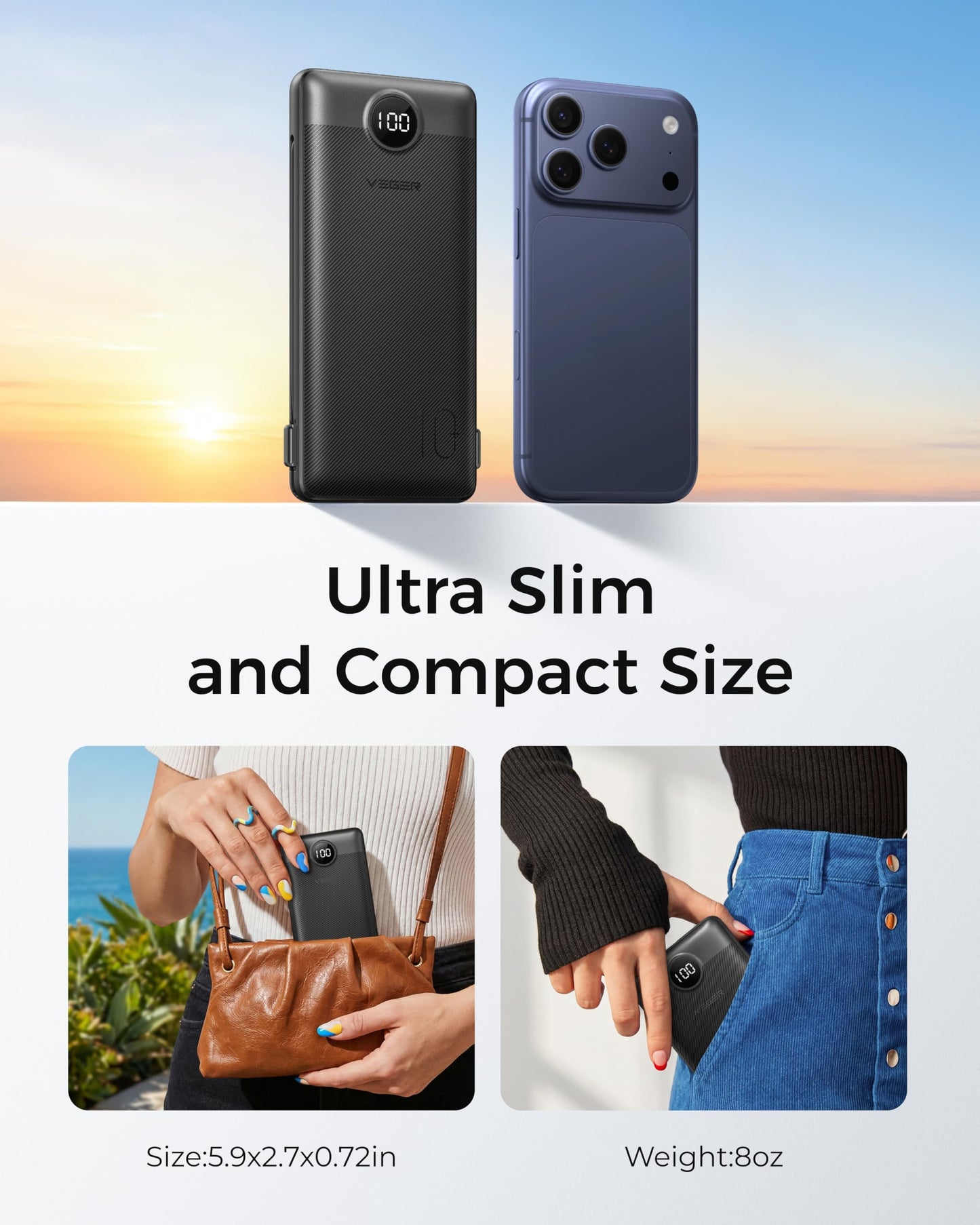 VEGER Portable Charger for iPhone, Power Bank Built in Cables and Wall Plug