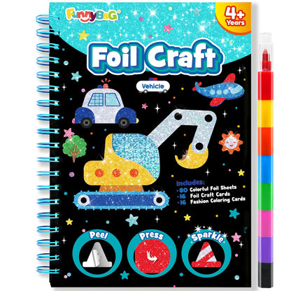 FUNNYB&G Foil Art Craft Kit for Kids, Sparkly Birthday Gift Toy for Boys