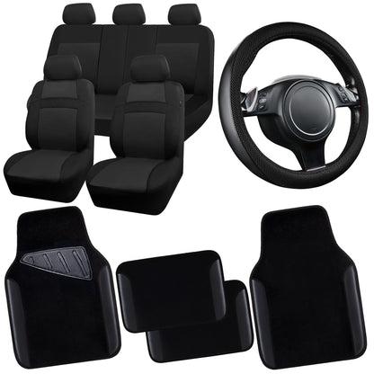CAR PASS Waterproof Universal Fit Car Floor Mats, Faux Leather Car Carpet Mats, Black Car Mats with Anti-Slip Nibbs Backing & Driver Heel Pad Fit for SUV,Vans,sedans, Trucks,Set of 4pcs(All Black)
