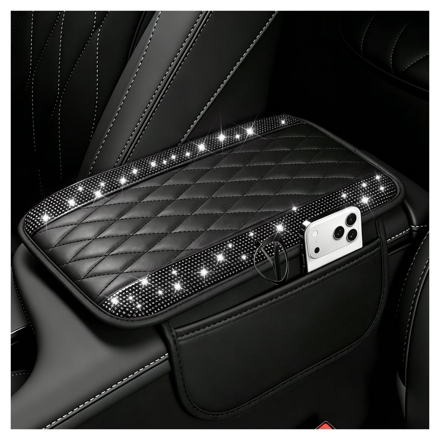 Stacool Upgraded Car Center Console Cover,Microfiber Leather Car Armrest Cover Cushion with 2 Storage Bags,Universal Car Armrest Storage Box (Black)