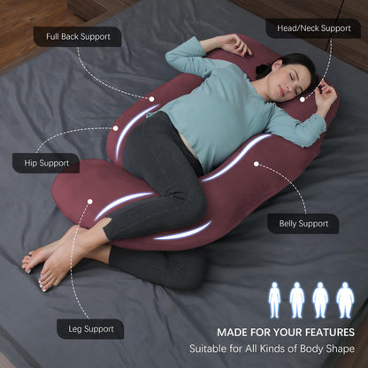 MOON PARK Pregnancy Pillows for Sleeping - U Shaped Full Body Maternity Pillow with Removable Cover - Support for Back, Legs, Belly, HIPS - 65 Inch - Aquamarine