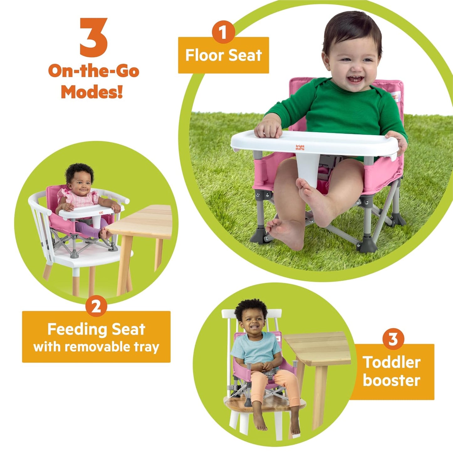 Bright Starts Pop 'N Sit Portable Booster, Indoor/Outdoor Use, Floor Seat with Feeding Tray, Teal, 6 Mos - 3 Yrs