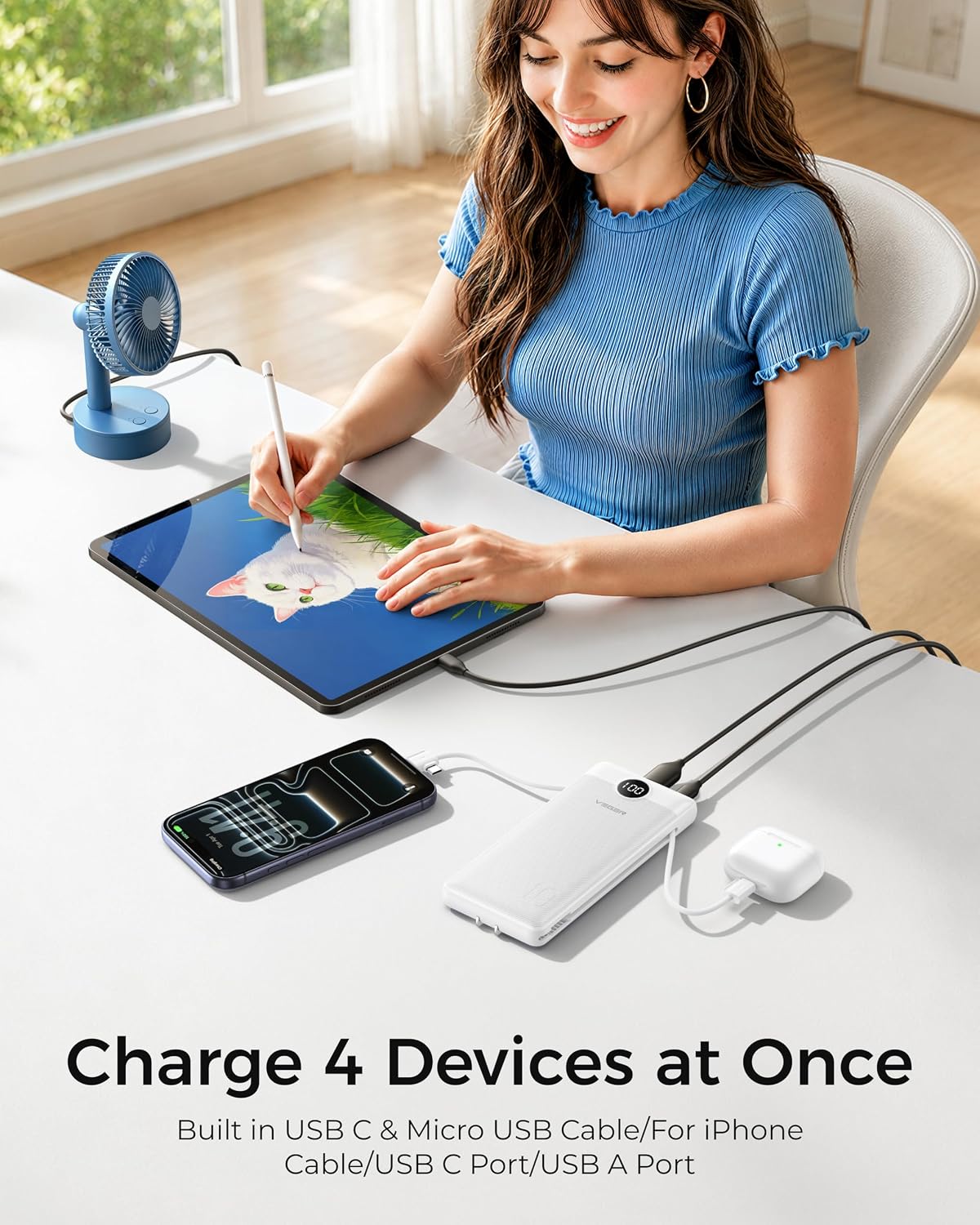 VEGER Portable Charger for iPhone, Power Bank Built in Cables and Wall Plug