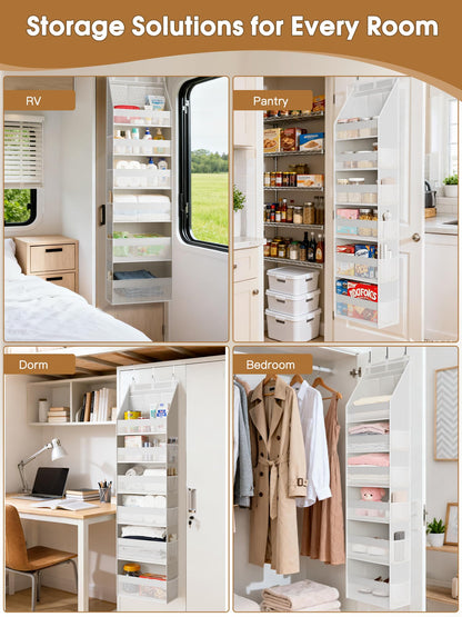 Criusia Over the Door Organizer, Heavy-Duty 6-Shelf Hanging Storage with 13 Mesh Pockets, 55lbs Capacity Behind the Door Storage for Nursery, Bathroom, Bedroom, and Dorm, White