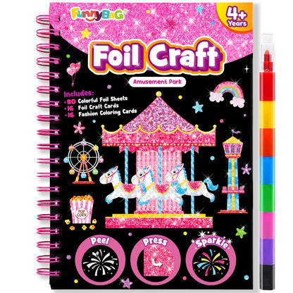 FUNNYB&G Foil Art Craft Kit for Kids, Sparkly Birthday Gift Toy for Boys