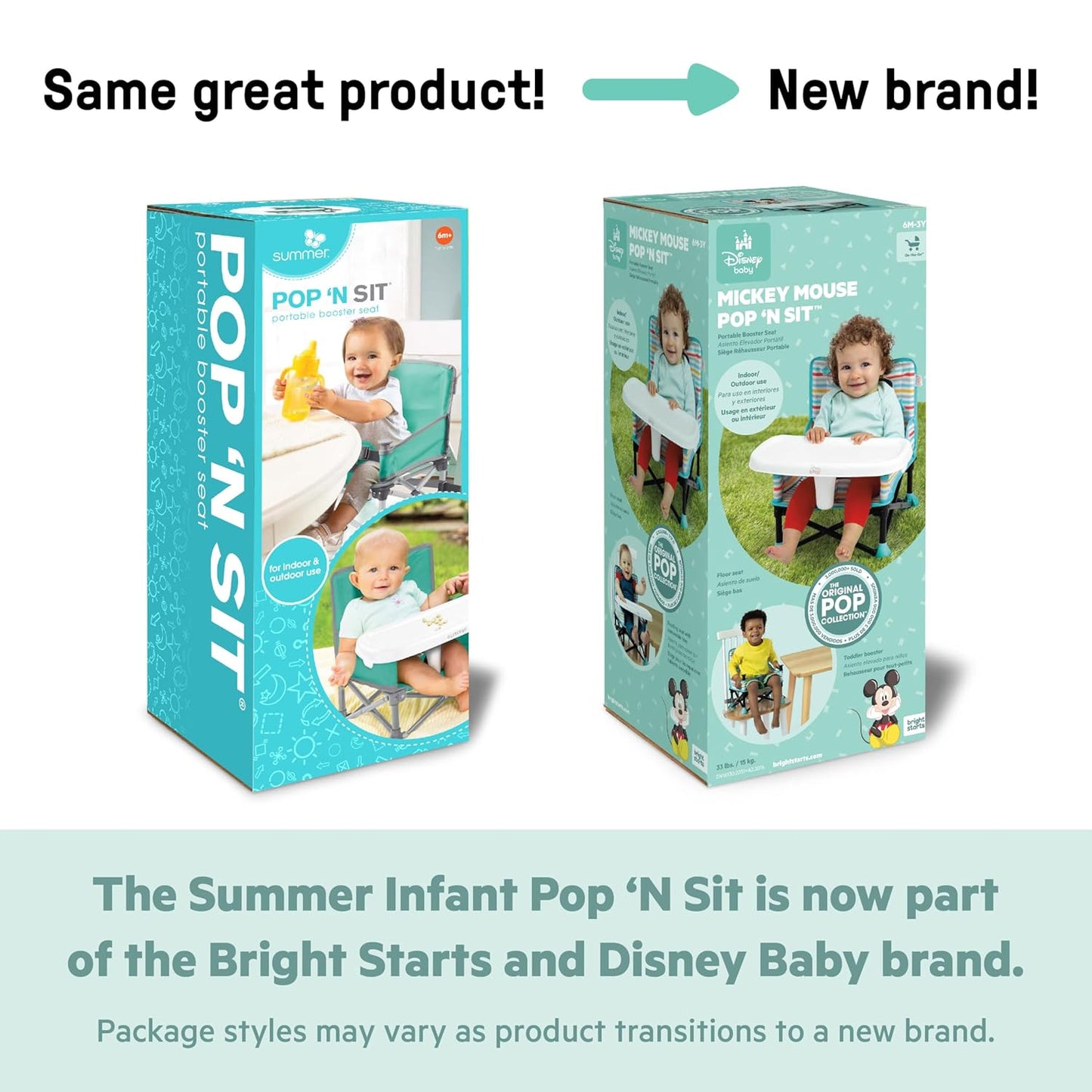 Bright Starts Pop 'N Sit Portable Booster, Indoor/Outdoor Use, Floor Seat with Feeding Tray, Teal, 6 Mos - 3 Yrs