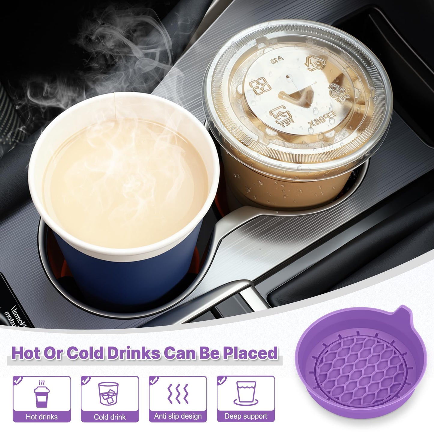 SINGARO Car Cup Holder Coaster, Silicone Cup Holder Insert, Universal Non-Slip Cup Holders, Car Accessories Interior for Women and Man Interior Sets 4 Pack Black