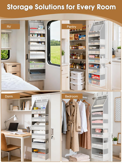 Criusia Over the Door Organizer, Heavy-Duty 6-Shelf Hanging Storage with 13 Mesh Pockets, 55lbs Capacity Behind the Door Storage for Nursery, Bathroom, Bedroom, and Dorm, White