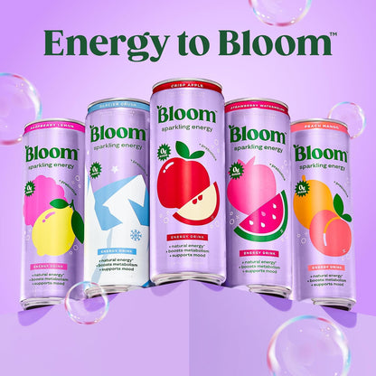 Bloom Nutrition Zero Sugar Energy Drink, Apple Crisp, 12oz 12pk